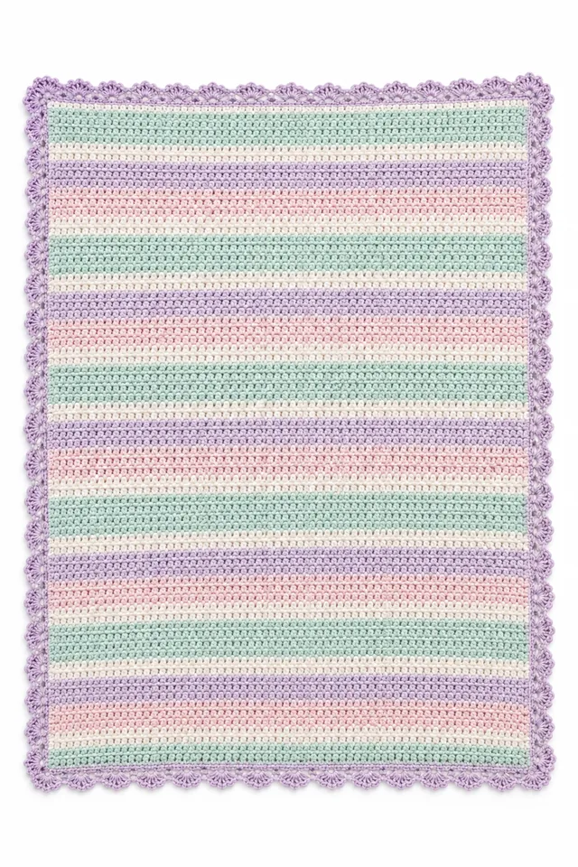 AI concept of a crochet blanket with soft pastel watercolor stripes.