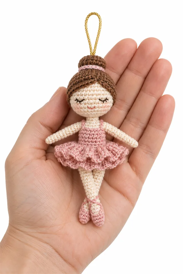 AI concept of a pink crochet ballet dancer Christmas ornament with a tutu.